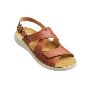 Embla Ergoflex lädersandal med hälrem i kastanjebrunt skinn och ergonomisk fotbädd