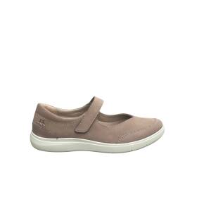 Bekväm damsko i läder med kardborre och låg klack